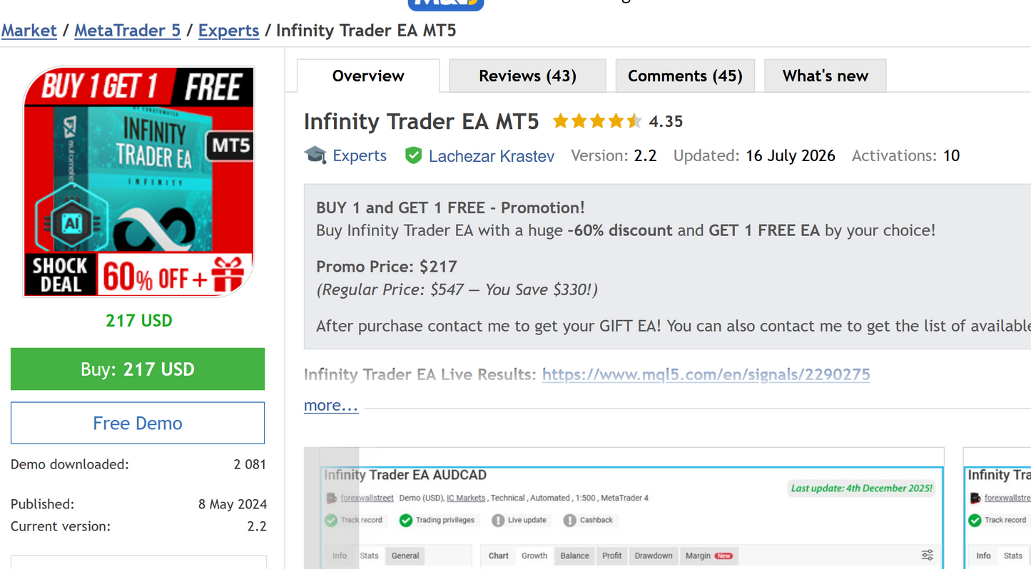 Infinity Trader MT5 Forex EA v2.2