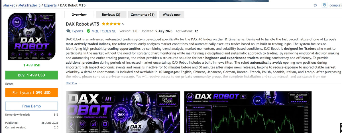 Dax Robot MT5 v2.0 MQL Blue