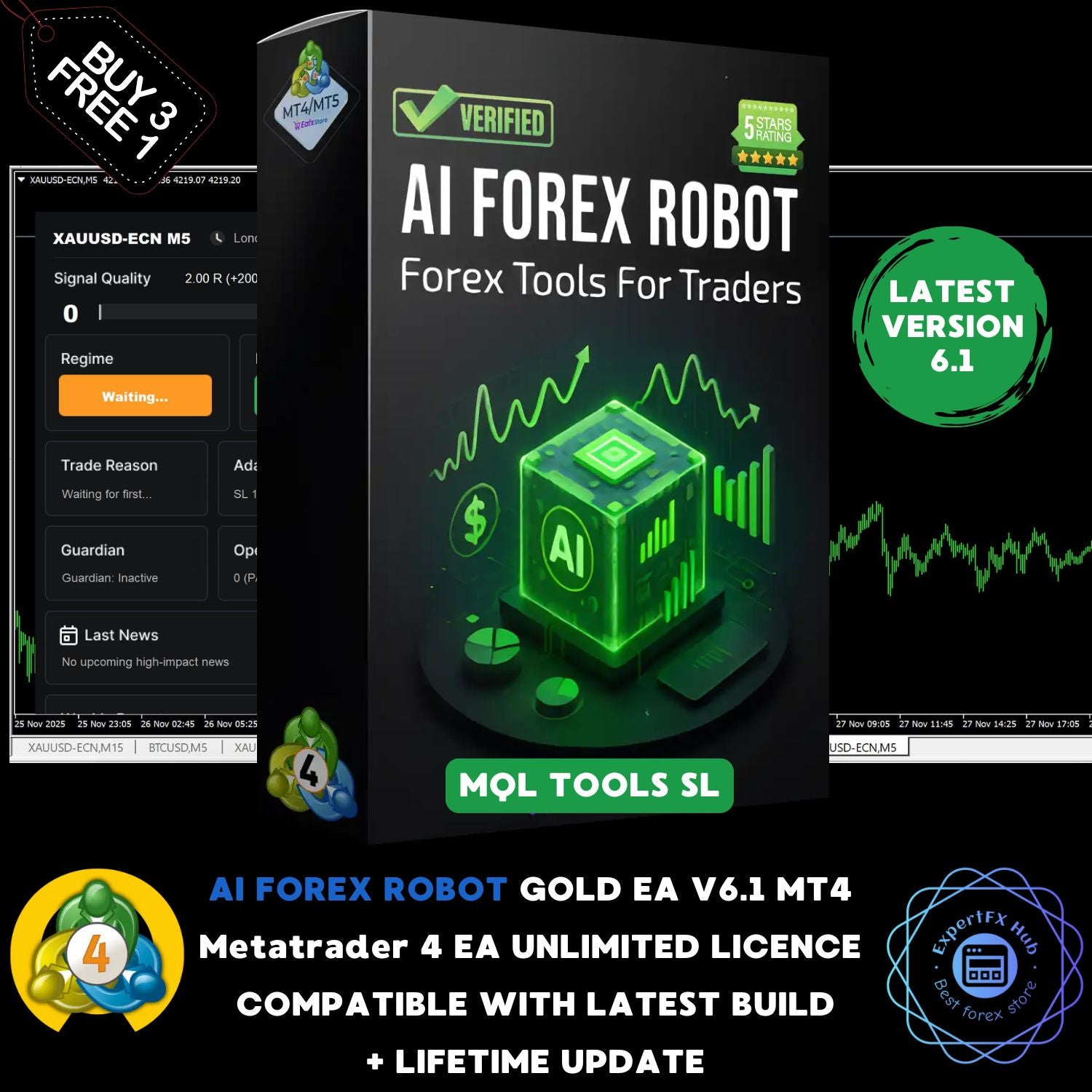 v6.1 AI Forex Robot MT4 EA MQL4 Gold Algo Trading Bot 