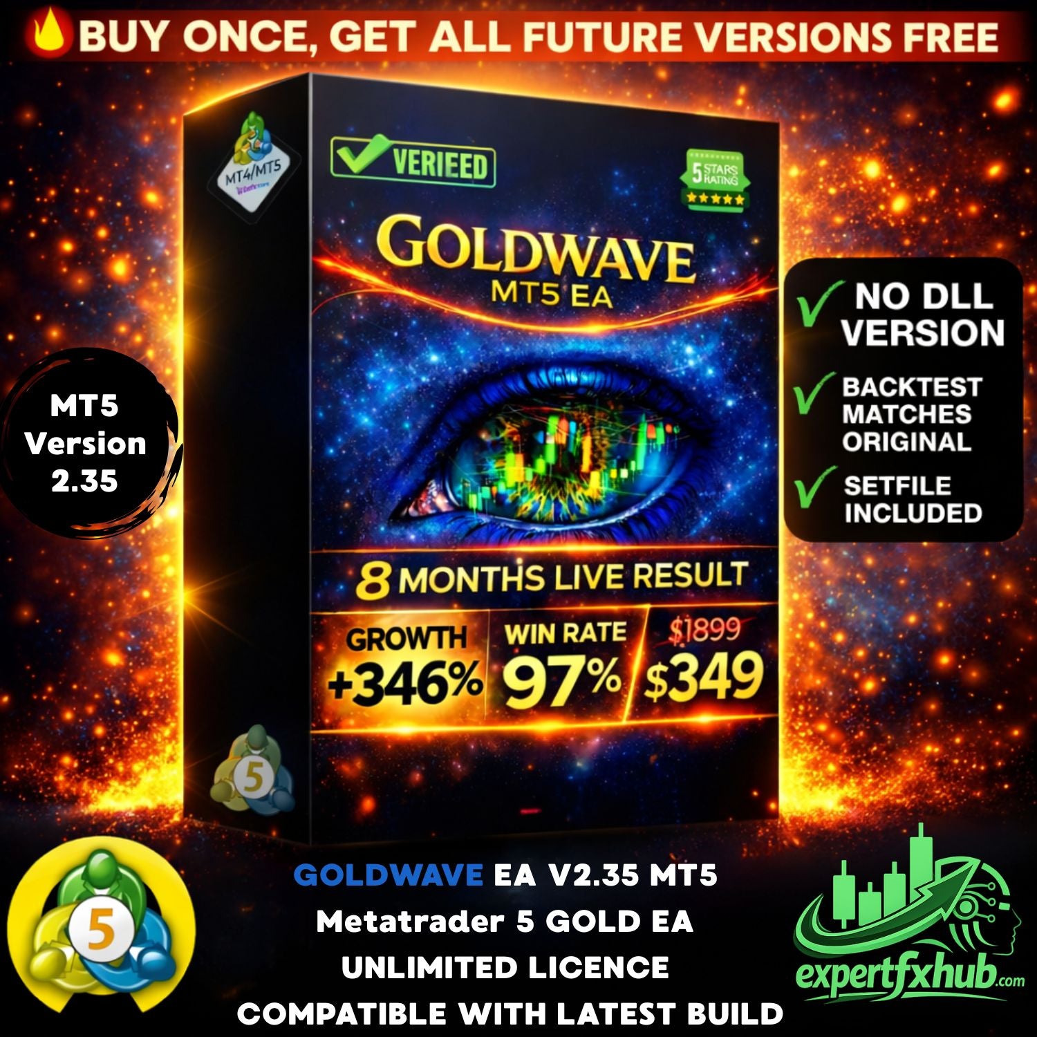 v2.35 Gold Wave MT5 MQL5 Gold Algo Trading Bot, Prop Firm Scalping Bot