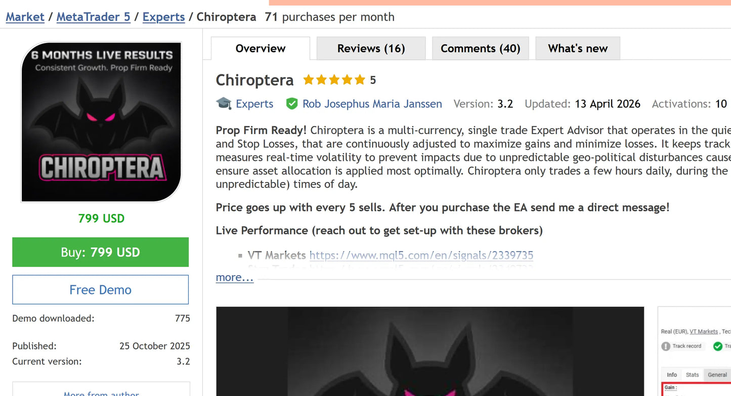 Black and pink bat-themed chiroptera forex mt5 expert advisor with glowing eyes for advanced metatrader 5 trading