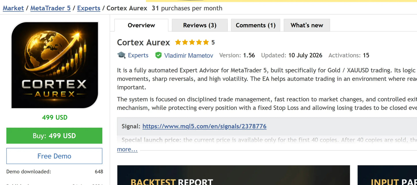 Cortex Aurex Gold MT5 v1.56 [PREORDER]