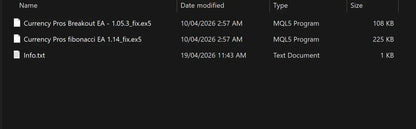 File explorer window showing two currency pros mt5 mq5 program executables for forex trading use