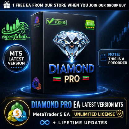 Black box packaging for diamond pro mt5 featuring a 3d rendered diamond graphic and blue metallic text