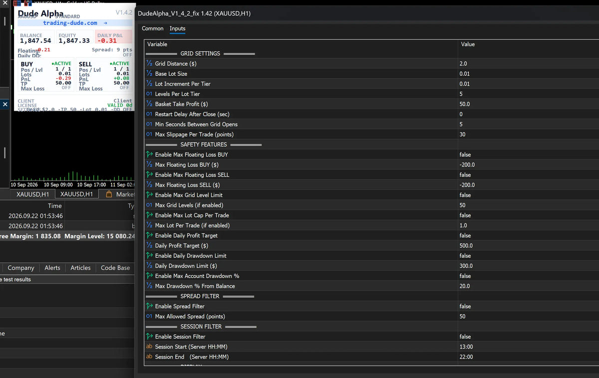Dude Alpha Gold MT5 EA v1.42