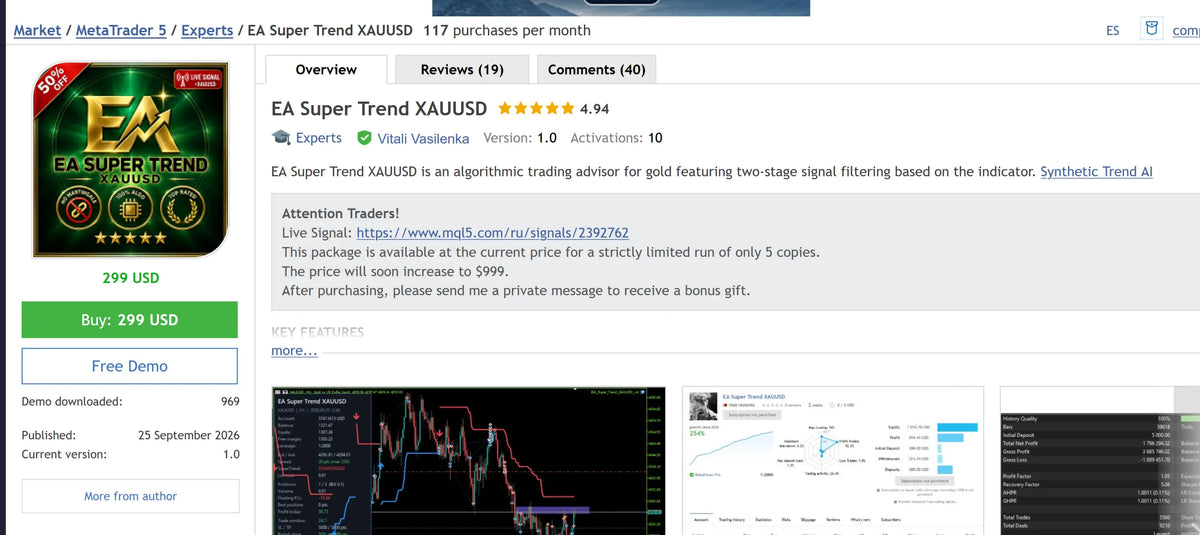 EA Super Trend XAUUSD MT5 v1.0
