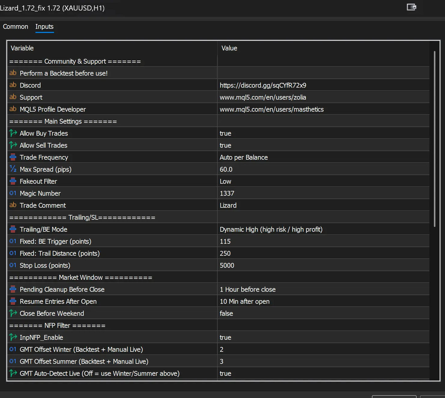 Lizard MT5 EA v1.72