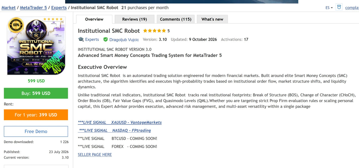 [SOURCE CODE] Institutional SMC Robot MT5 v3.10