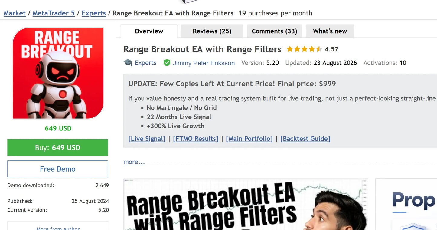 Range Breakout EA with Range Filters MT5 [PREORDER]