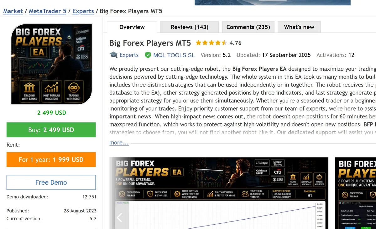 [SOURCE CODE PREORDER] Big Forex Players MT5 v5.2