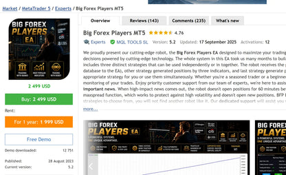 [SOURCE CODE PREORDER] Big Forex Players MT5 v5.2