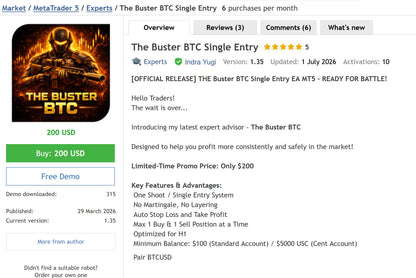 The Buster BTC Single Entry MT5