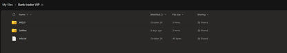 Dark-themed file explorer window showing folders and files with minimalist interface in v1.0 bank trader forex mt5 product