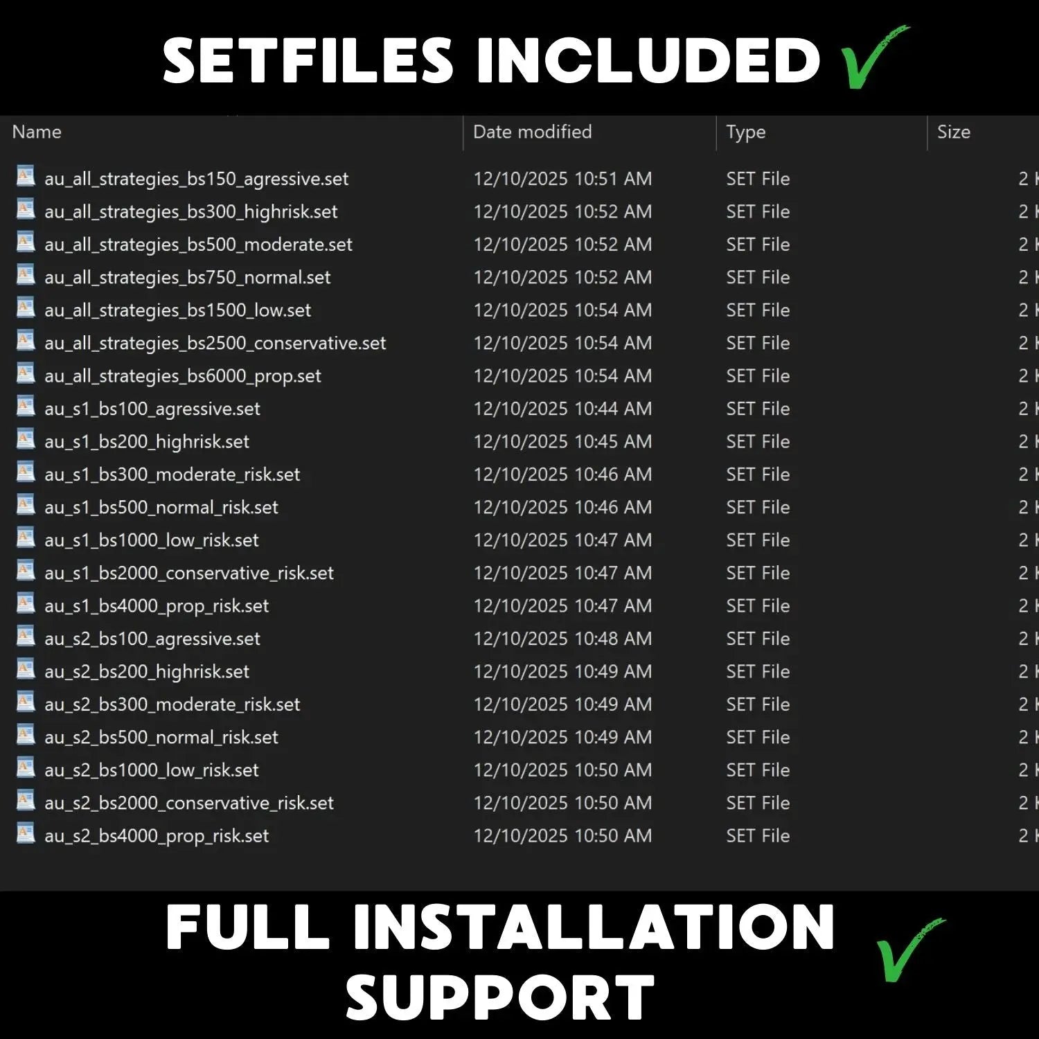 The v1.72 aura ultimate mt5 shows a dark-themed file explorer listing strategy files with various risk levels
