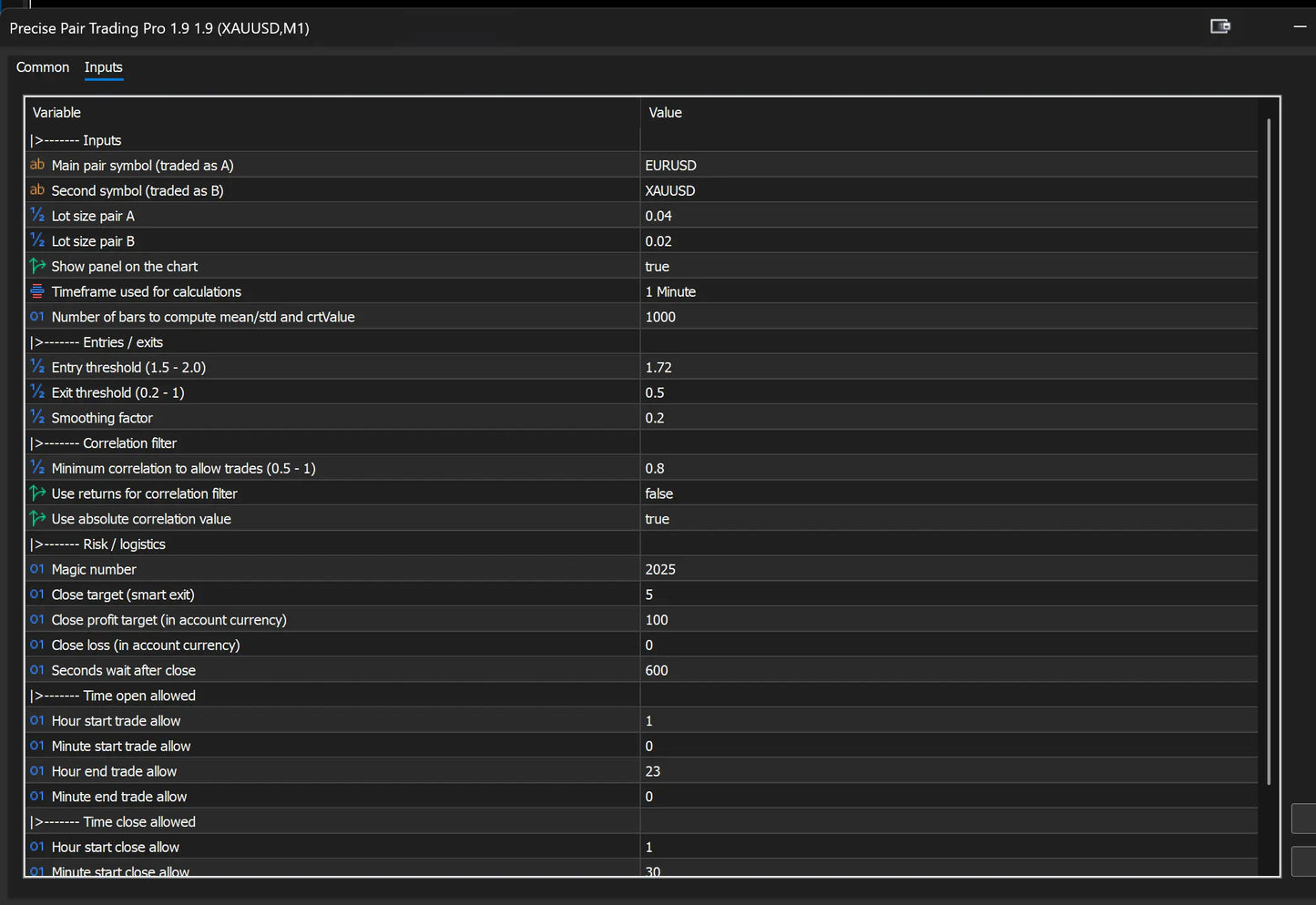v1.9 Precise Pair Trading Pro