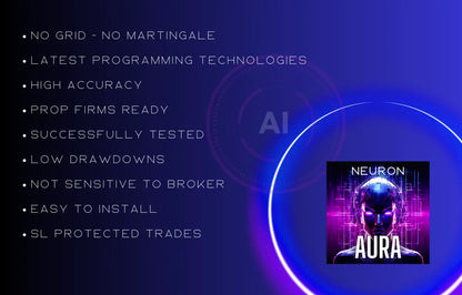 Neon purple and blue digital art album cover for aura by neuron featured in v2.0 aura neuron mt5 product design
