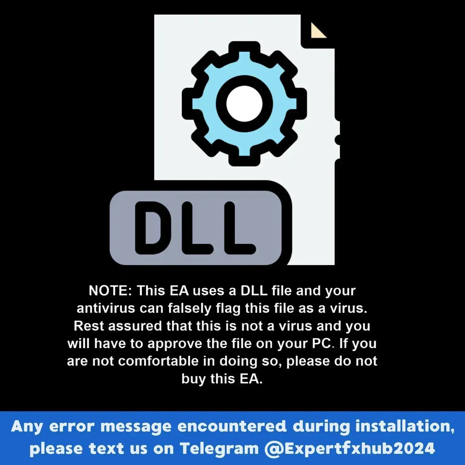 Light blue gear icon on a white document labeled dll for v3.3 gold master MT5 software product interface