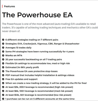 V3.06 powerhouse forex mt4 is an automated trading system offering six strategies for seven currency pairs with flexible risk settings
