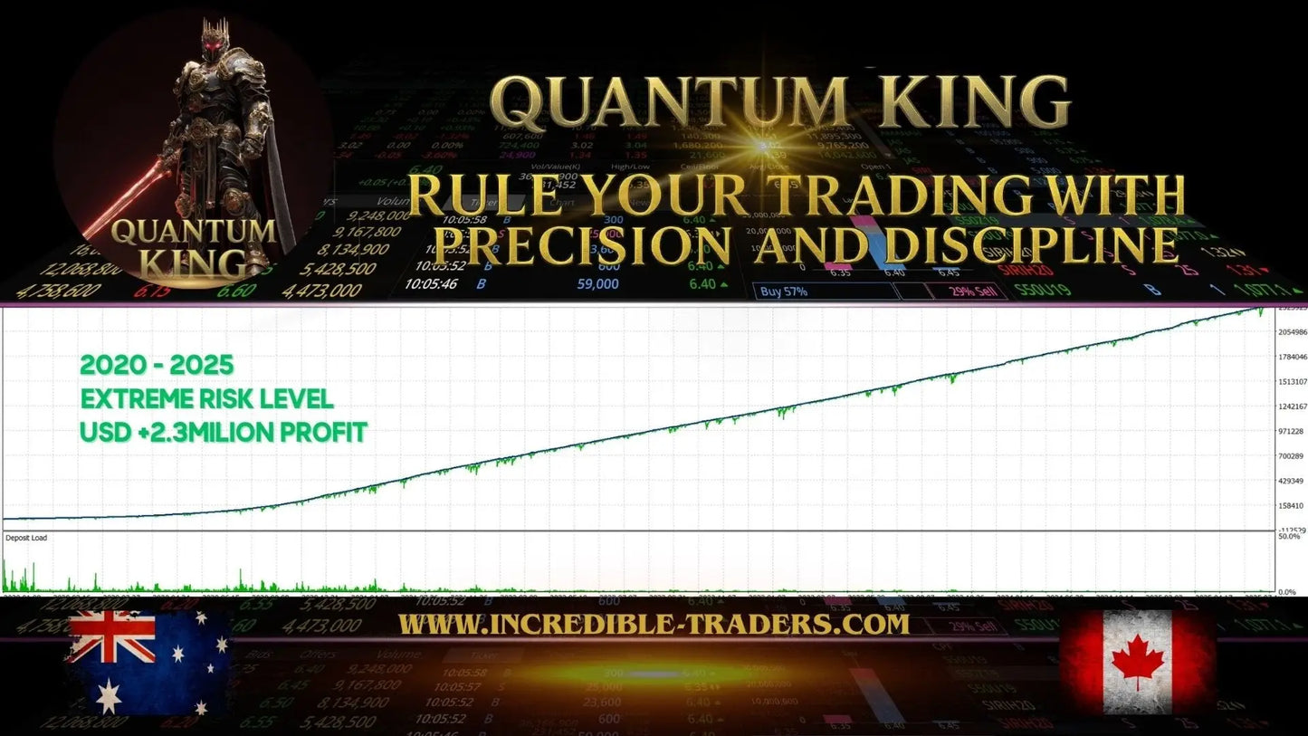 Black armored warrior figure holding red lightsaber standing beside financial charts promoting quantum king v3.1 mt5 trading success