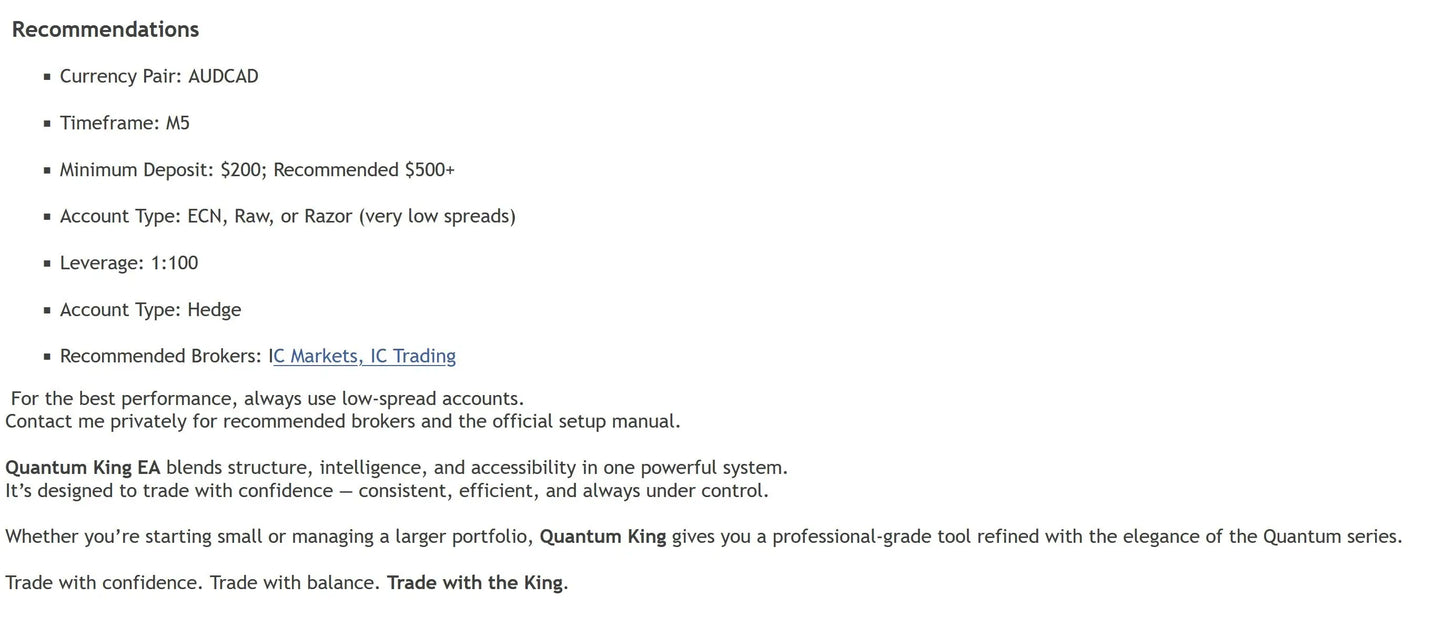 Quantum king mt5 v3.1 ea trading platform recommendation list for audcad m5 timeframe with 200 usd deposit and 1 100 leverage