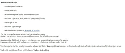 Quantum king mt5 v3.1 ea trading platform recommendation list for audcad m5 timeframe with 200 usd deposit and 1 100 leverage