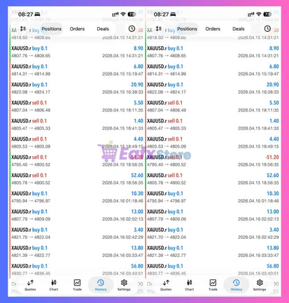 V3.23 hexa ai gold mt5 digital trading interface showing xauusd price movements and timestamps in multiple columns