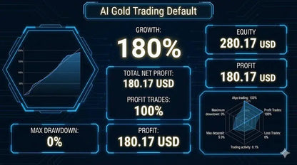 Digital display of v4.2 ai gold trading mt5 showing ai gold trading performance metrics with glowing blue hexagonal frames