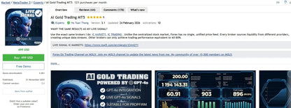 V4.2 ai gold trading mt5 software interface with dark blue and black digital display showing live trading data and charts