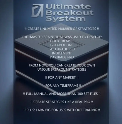 Black and silver sleek box with embossed text for v4.3 ultimate breakout MT5 trading software packaging