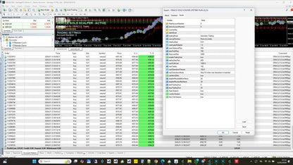 A computer screen showing v6.1 oracle gold scalper mt4 trading platform with stock charts and order settings windows
